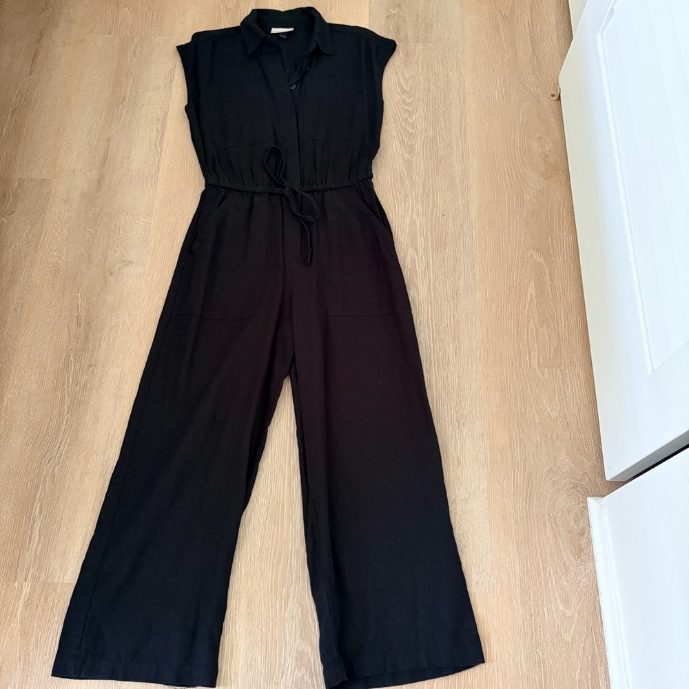 Universal Thread Black Sleeveless Collared Wide-Leg Linen Jumpsuit